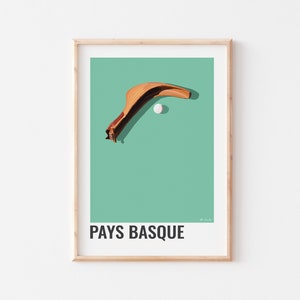 BASQUE COUNTRY POSTER, Basque poster, Basque pelota, Basque pelota game, Chistera illustration