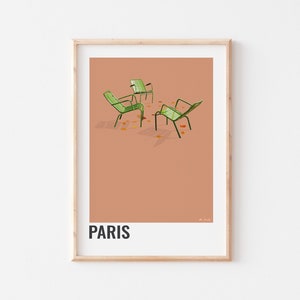 PARIJS POSTER, Luxemburgse tuinstoelen, Poster van het zesde arrondissement van Parijs in het district Luxemburg