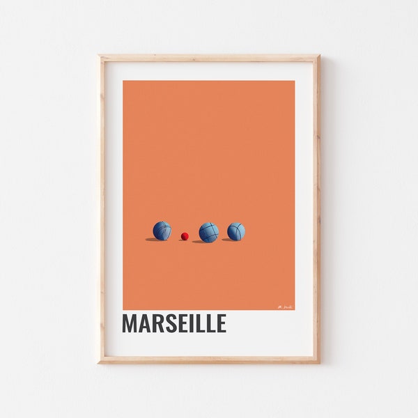 AFFICHE MARSEILLE , Affiche Boules de Pétanque  , Jeu de pétanque marseille , Décoration maison marseille  Poster ville de marseille