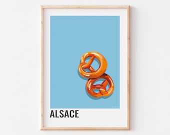 ALSACE POSTER, Alsatian pretzel poster, Alsace illustration, Alsace poster home decoration