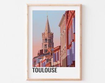 THIS IS TOULOUSE - Rue de Taur and Saint-Sernin basilica poster  - Toulouse city poster