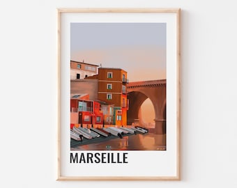 AFFICHE MARSEILLE, Affiche décorative du coucher de soleil au Vallon des Auffes, , Poster Port de Marseille