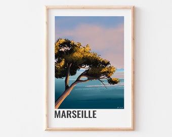 THIS IS MARSEILLE - Poster of a pine tree above the mediterranean sea during sunset