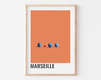 MARSEILLE POSTER, Petanque Balls Poster, Petanque game in Marseille, Marseille home decoration Marseille city poster