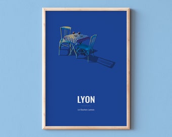 THIS IS LYON - Bouchon lyonnais - Lyon restaurant poster - Lyon city poster - Digital illustration of Lyon - Lyon night poster