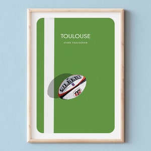 AFFICHE MINIMALISTE TOULOUSE, Affiche décoratives du stade toulousain, Poster du club de rugby Toulouse, Ballon de rugby de Toulouse