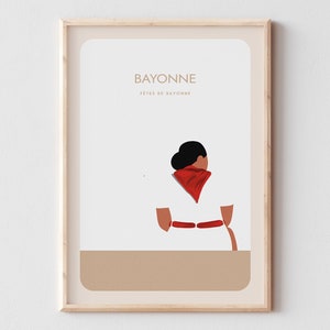 CARTEL MINIMALISTA DE BAYONA, Cartel decorativo del Festival de Bayona y el pañuelo rojo, Cartel Pañuelo, Cartel minimalista