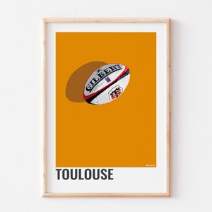 AFFICHE TOULOUSE, Affiche décoratives du stade toulousain, Poster du club de rugby Toulouse, Illustration de ballon de rugby de Toulouse image 1