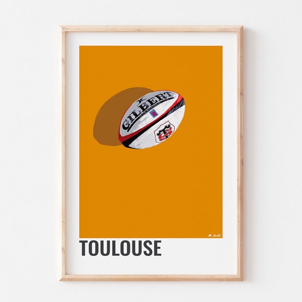 AFFICHE TOULOUSE, Affiche décoratives du stade toulousain, Poster du club de rugby Toulouse, Illustration de ballon de rugby de Toulouse