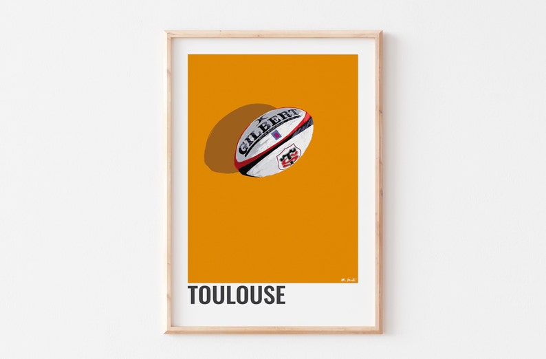 AFFICHE TOULOUSE, Affiche décoratives du stade toulousain, Poster du club de rugby Toulouse, Illustration de ballon de rugby de Toulouse image 1