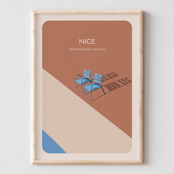 AFFICHE MINIMALISTE NICE - Affiche décorative des chaises bleues de la promenade des Anglais