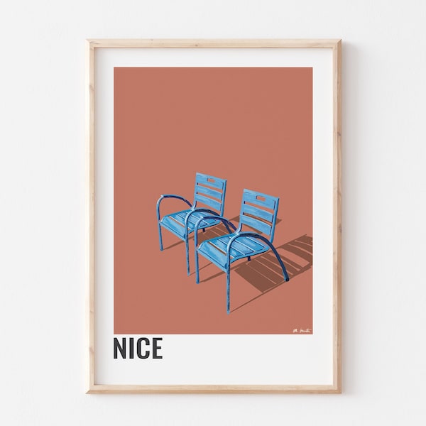 AFFICHE NICE - Affiche décorative des chaises bleues de la promenade des Anglais