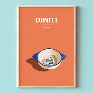 CARTAZ DE QUIMPER, Cartaz decorativo e divertido da cidade de Quimper, Faiança de Quimper, Cartaz da Bretanha, Cartaz chamativo de Finistère