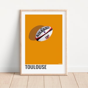 AFFICHE TOULOUSE, Affiche décoratives du stade toulousain, Poster du club de rugby Toulouse, Illustration de ballon de rugby de Toulouse image 4