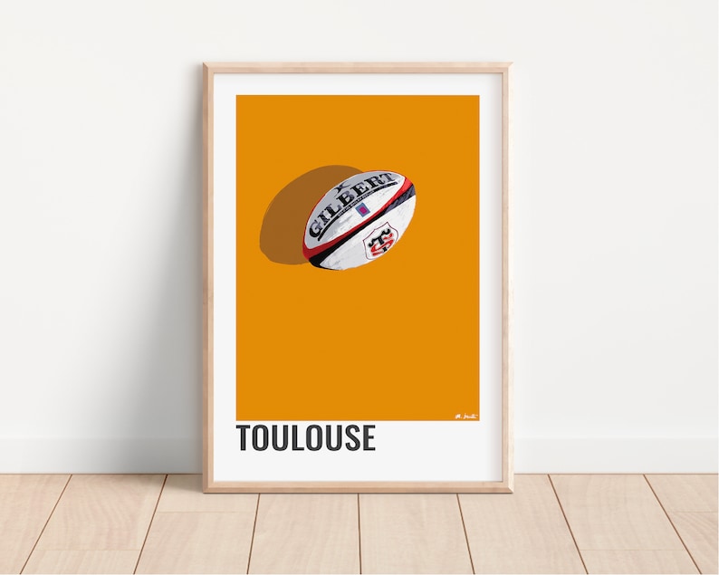 AFFICHE TOULOUSE, Affiche décoratives du stade toulousain, Poster du club de rugby Toulouse, Illustration de ballon de rugby de Toulouse image 4