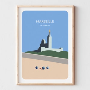 AFFICHE MINIMALISTE MARSEILLE , Affiche Boules de Pétanque  , Jeu de pétanque, Décoration maison marseille  Poster ville de marseille