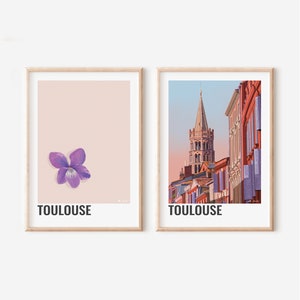 Duo de cartazes de cidades francesas, Ilustração digital de cidades francesas, Cartazes modernos e coloridos de cidades na França