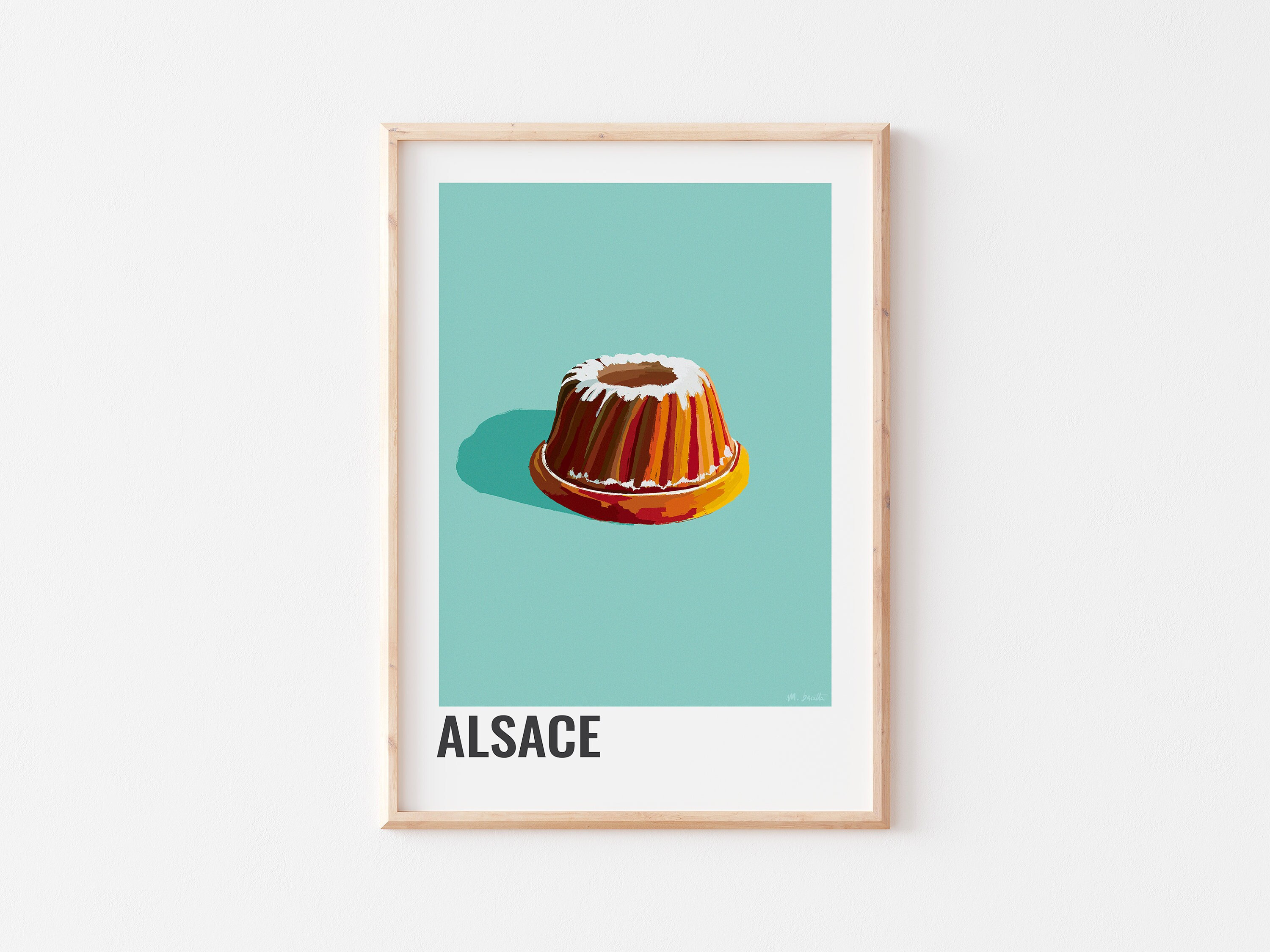 ALSACE POSTER, Alsatian Kouglof cake poster, Kougelhopf dessert, Alsace illustration