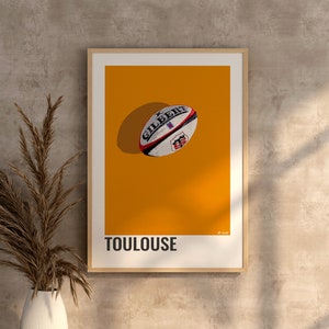 AFFICHE TOULOUSE, Affiche décoratives du stade toulousain, Poster du club de rugby Toulouse, Illustration de ballon de rugby de Toulouse image 3