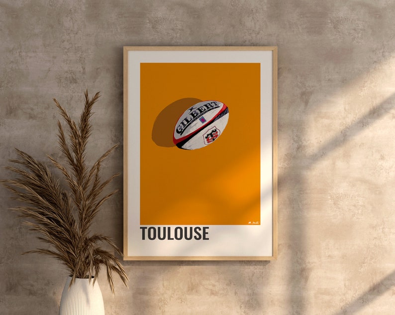 AFFICHE TOULOUSE, Affiche décoratives du stade toulousain, Poster du club de rugby Toulouse, Illustration de ballon de rugby de Toulouse image 3