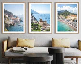 Amalfiküste Drucke 3er Set | Atrani, Positano, Italien Reisewandkunst | Küsten Fotografie