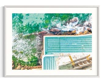 Stampa di iceberg di Bondi / Fotografia aerea / Arte murale di piscine oceaniche / Australia