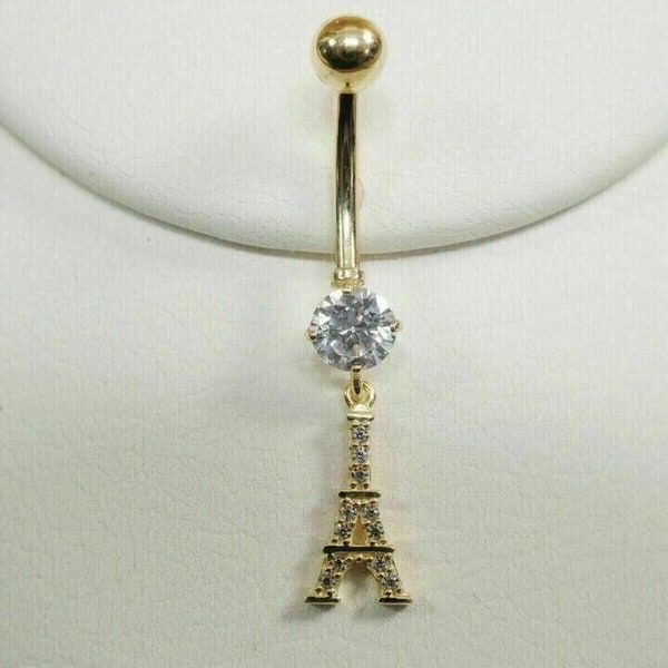 14K Yellow Gold Plated 2CT Round Cut Lab-Created Diamond Belly Button Navel Ring