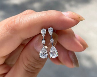 2Ct Pear Cut Lab Created Diamond Drop & Dangle Earrings 14K White Gold Plated