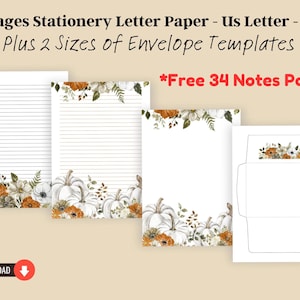 Pumpkin Briefpapier Set, gefüttertes unliniertes Schreibpapier, digitales PDF, US Letter