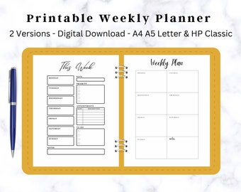 Weekly Planner Pages, Digital PDF, US Letter A4 A5 & HP Classic