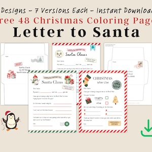 Carta infantil a Papá Noel, carta imprimible para Papá Noel, plantilla de lista de deseos navideños, kit de cartas infantiles para Papá Noel, lista de deseos de Papá Noel, descarga digital en PDF