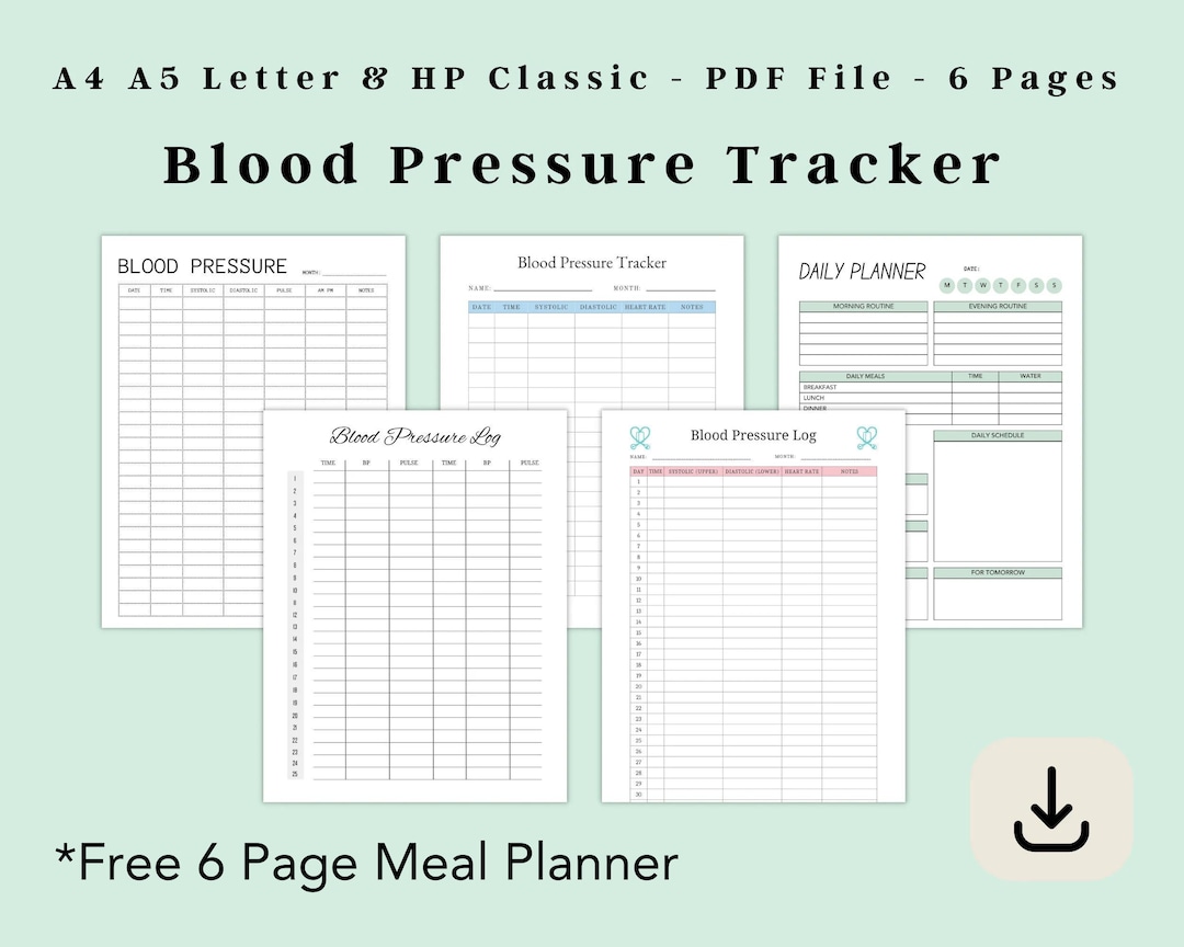 Blood Pressure Log Printable, High Blood Pressure Tracker, Hypotension ...