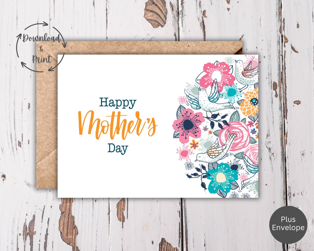 Floral Happy Mother's Day Card, Digital Mothers Day Card Template ...