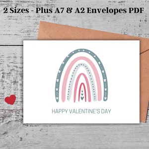 Carte de Saint-Valentin numérique, carte amour Saint-Valentin arc-en-ciel imprimable, modèle de carte de voeux arc-en-ciel pour les amoureux de la romance, téléchargement immédiat au format PDF