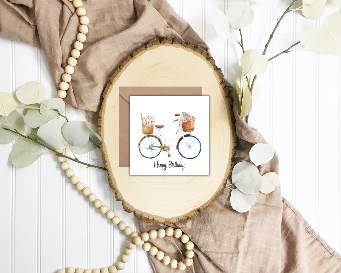 Bicycle Birthday Card for Her, Bike Birthday Card Printable, Digital ...