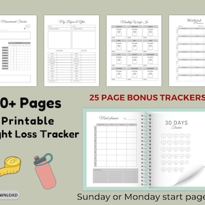 Weight Loss Planner, Printable Health Journal, Fitness Tracker, Digital PDF, US Letter Size
