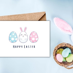 Printable Happy Easter Cards, Cute Easter Bunny Greeting Card, Easter ...
