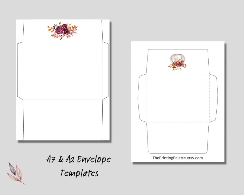 Fall floral envelope templates. DIY digital download for autumn stationery and seasonal letter writing.