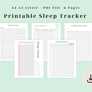 Afdrukbaar slaaptracker, slaaptrackerdagboek, maandelijkse slaaptrackersjabloon, slaaptracker-dagboekblad, A4 A5-brief, Instant Download