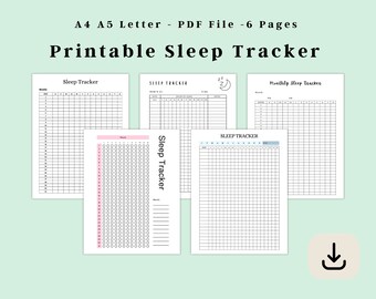Sleep Tracker, Monthly Journal, Digital PDF, Us Letter A4 A5 HP Classic
