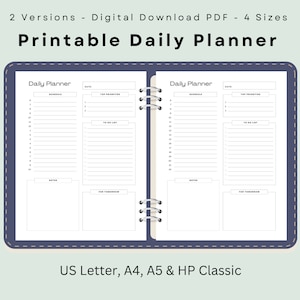 Planificador diario digital, imprimible, plantilla de horario diario, lista de tareas diarias, horario militar, tamaño carta A4/A5, descarga instantánea en PDF.