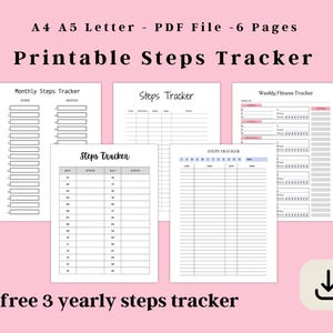 Registro de pasos digital, lista imprimible, plantilla, registro mensual, tamaño carta A4/A5, descarga instantánea