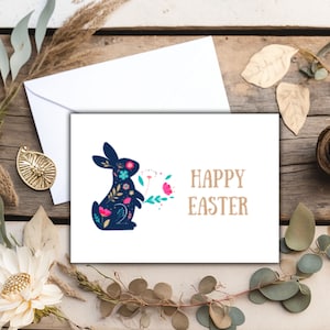 Druckbare Osterblumenkarte, Hase Ostern Grußkarten, Digitale Frohe Ostern Karte, Osterkarten, Osterkartenvorlage, Sofort Download