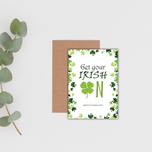 Tarjeta de felicitación imprimible del Día de San Patricio, tarjetas del Día de San Patricio de 5 x 7, tarjetas imprimibles DIY, tarjeta de la suerte del trébol irlandés, descarga instantánea