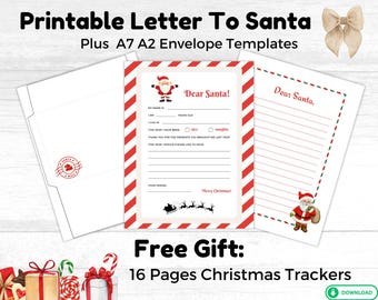 Kids Letter to Santa, Christmas Wish List and Envelope, Digital PDF, US Letter A4