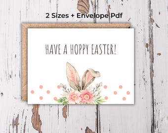 Blumenhasen Hoppy Osterkarte, Pastell Hasenohren bedruckbare Karte, digitales PDF, 13x18