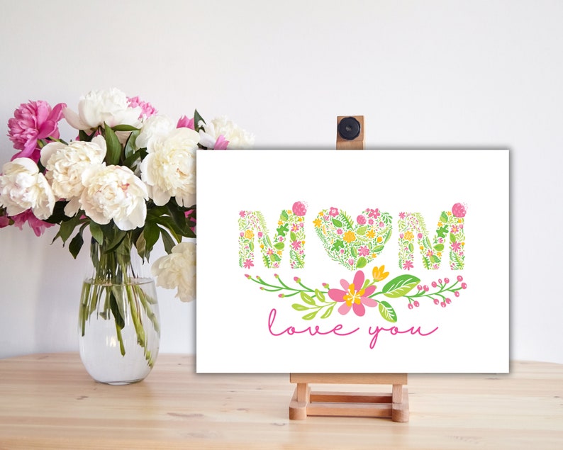 Mother's Day Cards Digital, Printable Floral Love You Mothers Day Card ...