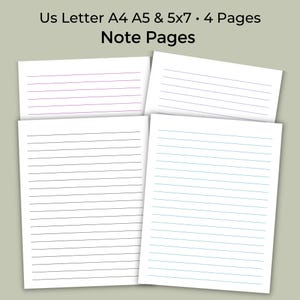 Lined Stationery, Multicolored Note Paper, Digital PDF, US Letter A4 A5