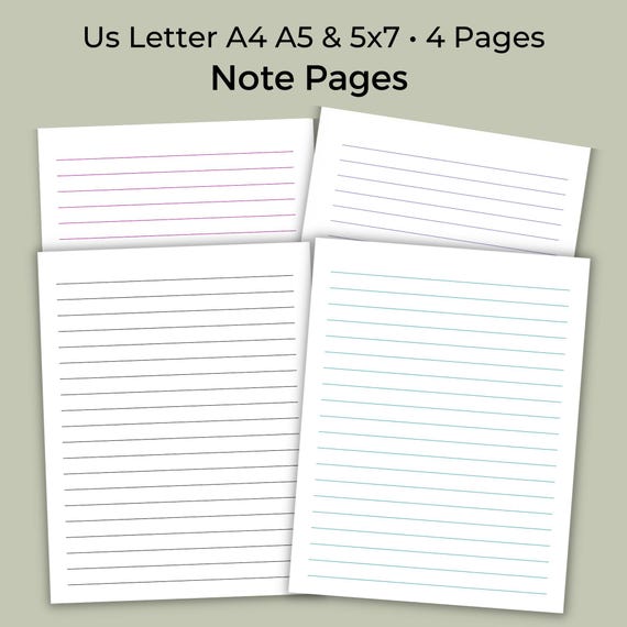 Lined Stationery, Printable Note Paper, Writing Pages, Digital PDF, US Letter A4 A5