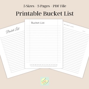 Printable Bucket List,  Bucket List, Bucket List Template, Bucket List Journal, To Do List Page Journal, A4 A5 Letter, Instant Download PDF